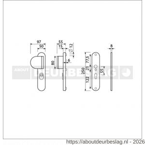 Ami VHB 250/15-90/83 KT veiligheids duwer-kruk langschildgarnituur SKG*** kerntrekbeveiliging Archi Design ovaal VHB 250/50/1 kerntrek KT 55 deurduwer 90/83 links zonder deurkruk Irox deurdikte 38-42 mm mm - R10901110 - afbeelding 2