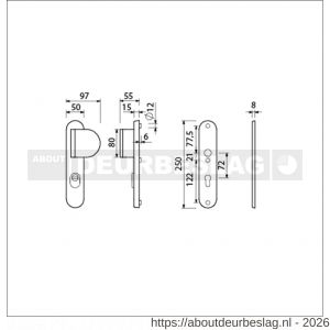 Ami VHB 250/15-90/83 KT veiligheids duwer-kruk langschildgarnituur SKG*** kerntrekbeveiliging Archi Design ovaal VHB 250/50/1 kerntrek KT 72 deurduwer 90/83 rechts zonder deurkruk Irox deurdikte 38-42 mm - R10901115 - afbeelding 2