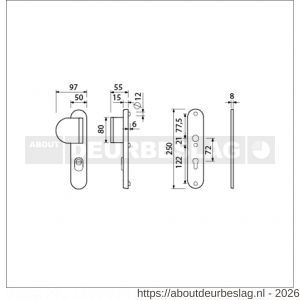 Ami VHB 250/15-90/83 KT veiligheids duwer-kruk langschildgarnituur SKG*** kerntrekbeveiliging Archi Design ovaal VHB 250/50/1 kerntrek KT 72 deurduwer 90/83 links zonder deurkruk Irox deurdikte 38-42 mm - R10901114 - afbeelding 2
