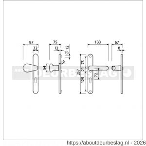 Ami VHB 257/32/2-173-378 veiligheids Rotaveer kruk-kruk smalschildgarnituur SKG** ovaal VHB knop 173 Rota 257/32/2 profielcilinder PC 72 F1 en deurkruk 378 Rota 257/32/2 profielcilinder PC 72 deurdikte 53-57 mm - R10901586 - afbeelding 2