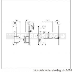 Ami VHB 250/50/1-90/83 senioren veiligheidsvoordeur-duwerlangschildgarnituur SKG** ovaal omkeer VHB 250/50/1 profielcilinder PC 72 omkeer deurduwer 90/83 rechts TS en deurkruk 369 M6 F1 deurdikte 38-42 mm - R10900810 - afbeelding 2