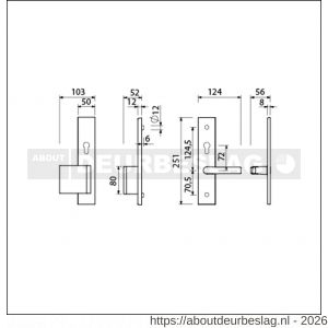 Ami VHB 251/50-90/80 senioren veiligheidsvoordeur-duwerlangschildgarnituur SKG** omkeer VHB 251/50 profielcilinder PC 72 omkeer deurduwer 90/80 links F1 en profielcilinder PC 72 omkeer deurkruk 332 deurdikte 38-42 mm - R10900824 - afbeelding 2