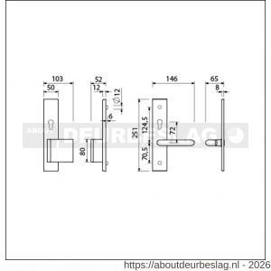 Ami VHB 251/50-90/80 senioren veiligheidsvoordeur-duwerlangschildgarnituur SKG** omkeer VHB 251/50 profielcilinder PC 72 omkeer deurduwer 90/80 rechts F1 en profielcilinder PC 72 omkeer deurkruk 356 deurdikte 53-57 mm - R10900834 - afbeelding 2