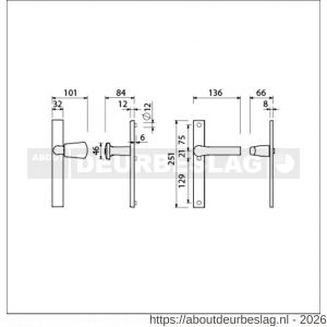 Ami VHB 251/32-166-379 veiligheids Rotaveer knop-kruk smalschildgarnituur SKG** VHB 251/32 blind Kn 166 rechts F1 en deurkruk 379 Rota 251/32 blind deurdikte 53-57 mm - R10900866 - afbeelding 2