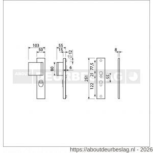Ami VHB 251/15-90/80 KT veiligheidsvoordeur-duwerlangschildgarnituur SKG*** kerntrekbeveiliging VHB 251/50/15 kerntrek KT 55 deurduwer 90/80 links zonder deurkruk profielcilinder PC 55 F1 deurdikte 38-42 mm - R10901168 - afbeelding 2