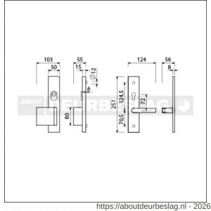 Ami VHB 251/15-90/80 KT senioren veiligheidsvoordeur-duwerlangschildgarnituur SKG*** kerntrekbeveiliging omkeer VHB 251/50/15 kerntrek KT 72 omkeer deurduwer 90/80 links en deurkruk 332 profielcilinder PC 72 omkeer F1 deurdikte - R10901184 - afbeelding 2
