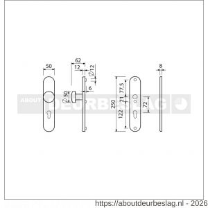 Ami VHB 250/50/1-169/50 veiligheidsvoordeur-knoplangschildgarnituur SKG*** Archi Design ovaal VHB 250/50/1 knop 169/50 profielcilinder PC 72 zonder deurkruk Irox deurdikte 38-42 mm - R10901055 - afbeelding 2