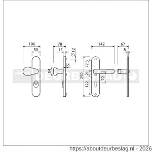 Ami VHB 250/15-173-378 KT veiligheids Rotaveer knop-kruk langschildgarnituur SKG*** kerntrekbeveiliging VHB knop 173 Varo en deurkruk 378 Rota 250/15 buiten kerntrek KT 72 binnen profielcilinder PC 72 Irox deurdikte 38-42 mm - R10901302 - afbeelding 2