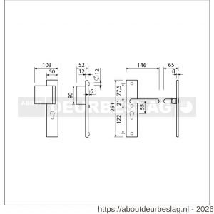 Ami VHB 251/50-90/80 veiligheidsvoordeur-duwerlangschildgarnituur SKG*** VHB 251/50 profielcilinder PC 55 deurduwer 90/80 links F1 profielcilinder PC 55 en deurkruk 356 deurdikte 38-42 mm - R10900966 - afbeelding 2
