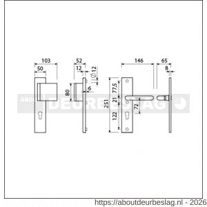 Ami VHB 251/50-90/80-379 veiligheidsvoordeur duwer-kruk Rotaveer langschildgarnituur SKG*** VHB 251/50 profielcilinder PC 72 deurduwer 90/80 rechts F1 en deurkruk 379 Rota 251/50 profielcilinder PC 72 deurdikte 38-42 mm - R10901018 - afbeelding 2
