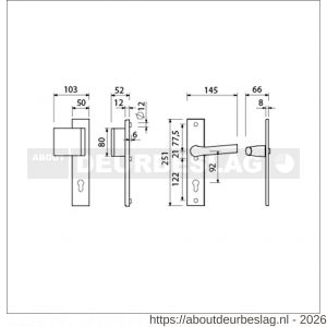 Ami VHB 251/50-90/80-379 veiligheidsvoordeur duwer-kruk Rotaveer langschildgarnituur SKG*** VHB 251/50 profielcilinder PC 92 deurduwer 90/80 links F1 en deurkruk 379 Rota 251/50 profielcilinder PC 92 deurdikte 38-42 mm - R10901021 - afbeelding 2