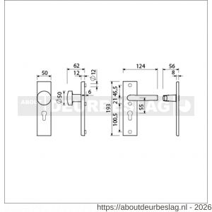Ami VHB 193/50-169/50 veiligheidsvoordeur-knopkortschildgarnituur SKG*** VHB 193/50 knop 169/50 buiten en binnen profielcilinder PC 55 en deurkruk 332 F1 deurdikte 38-42 mm - R10901036 - afbeelding 2