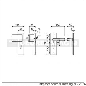 Ami VHB 193/50-90/60 veiligheidsvoordeur-duwerkortschildgarnituur SKG*** VHB 193/50 deurduwer 90/60 links buiten en binnen profielcilinder PC 55 en deurkruk 332 F1 deurdikte 38-42 mm - R10900933 - afbeelding 2