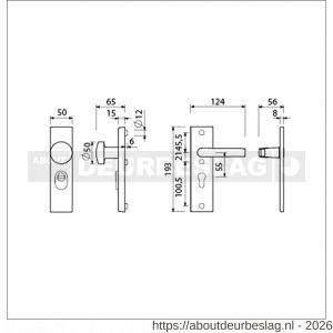 Ami VHB 193/15-169/50 KT veiligheidsvoordeur-knopkortschildgarnituur SKG*** kerntrekbeveiliging VHB 193/15 knop 169/50 buiten kerntrek KT 55 en binnen profielcilinder PC 55 deurkruk 332 F1 deurdikte 38-42 mm - R10901283 - afbeelding 2
