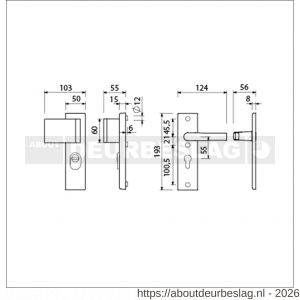 Ami VHB 193/15-90/60 KT veiligheidsvoordeur-duwerkortschild SKG*** kerntrekbeveiliging VHB 193/15 deurduwer 90/60 links kerntrek KT 55 binnen profielcilinder PC 55 en deurkruk 332 F1 deurdikte 38-42 mm - R10901279 - afbeelding 2