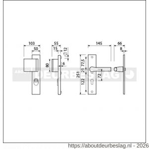 Ami VHB 251/15-90/80-379 KT veiligheids Rotaveer duwer-kruk langschildgarnituur SKG*** kerntrekbeveiliging VHB 251/50/15 kerntrek KT 72 deurduwer 90/80 links en deurkruk 379 Rota profielcilinder PC 72 F1 deurdikte 38-42 mm - R10901142 - afbeelding 2