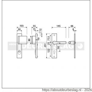Ami VHB 251/15-90/80-379 KT veiligheids Rotaveer duwer-kruk langschildgarnituur SKG*** kerntrekbeveiliging VHB 251/50/15 kerntrek KT 92 deurduwer 90/83 rechts en deurkruk 379 Rota profielcilinder PC 92 F1 deurdikte 53-57 mm - R10901151 - afbeelding 2