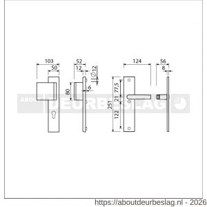 Ami VHB 251/50-90/80 veiligheidsvoordeur-duwerlangschildgarnituur SKG*** VHB 251/50 profielcilinder PC 72 deurduwer 90/80 links F1 blind en deurkruk 332 deurdikte 38-42 mm - R10900988 - afbeelding 2