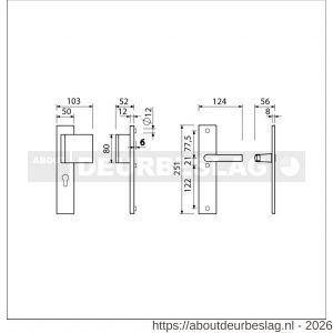 Ami VHB 251/50-90/80 veiligheidsvoordeur-duwerlangschildgarnituur SKG*** VHB 251/50 profielcilinder PC 55 deurduwer 90/80 rechts F1 blind en deurkruk 332 deurdikte 38-42 mm - R10900974 - afbeelding 2