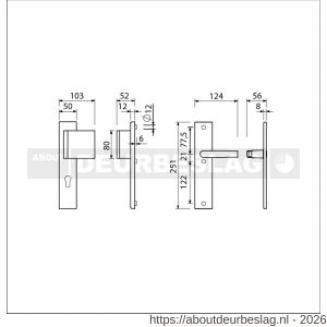 Ami VHB 251/50-90/80 veiligheidsvoordeur-duwerlangschildgarnituur SKG*** VHB 251/50 profielcilinder PC 72 deurduwer 90/80 rechts F1 blind en deurkruk 332 deurdikte 38-42 mm - R10900989 - afbeelding 2