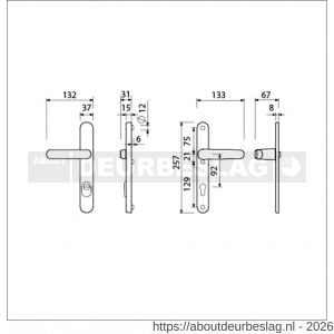 Ami VHB 257/37/2-373 KT veiligheids Rotaveer kruk-kruk smalschildgarnituur SKG*** kerntrekbeveiliging ovaal VHB en deurkruk 373 vastdraaibaar 257/37/2 kerntrek KT 92 F1 en deurkruk 378 Rota 257/32/2 profielcilinder PC 92 - R10901651 - afbeelding 2