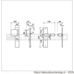 Ami VHB 251/15-90/80-379 KT veiligheids Rotaveer duwer-kruk langschildgarnituur SKG*** kerntrekbeveiliging VHB 251/50/15 kerntrek KT 55 deurduwer 90/80 links en deurkruk 379 Rota profielcilinder PC 55 F1 deurdikte 38-42 mm - R10901140 - afbeelding 2