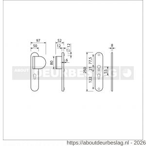 Ami VHB 250/50/1-90/83 veiligheidsvoordeur-duwerlangschildgarnituur SKG*** Archi Design ovaal VHB 250/50/1 profielcilinder PC 55 deurduwer 90/83 rechts zonder deurkruk Irox deurdikte 38-42 mm - R10901028 - afbeelding 2