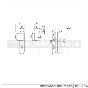Ami VHB 250/50/1-90/83 veiligheidsvoordeur-duwerlangschildgarnituur SKG*** Archi Design ovaal VHB 250/50/1 profielcilinder PC 72 deurduwer 90/83 links zonder deurkruk Irox deurdikte 38-42 mm - R10901030 - afbeelding 2