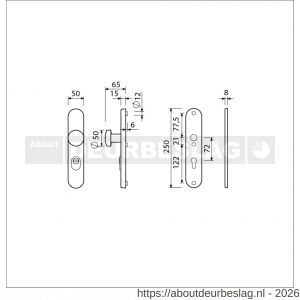 Ami VHB 250/15-169/50 KT veiligheids knop-kruk langschildgarnituur SKG*** kerntrekbeveiliging Archi Design ovaal VHB 250/15 knop 169/50 kerntrek KT 72 zonder deurkruk profielcilinder PC 72 Irox deurdikte 38-42 mm - R10901193 - afbeelding 2
