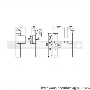 Ami VHB 251/50-90/80 veiligheidsvoordeur-duwerlangschildgarnituur SKG*** VHB 251/50 blind deurduwer 90/80 rechts F1 profielcilinder PC 55 en deurkruk 332 deurdikte 38-42 mm - R10900965 - afbeelding 2