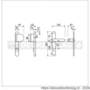 Ami VHB 257/37/15-90/83-378 KT veiligheids Rotaveer duwer-kruk smalschildgarnituur SKG*** kerntrekbeveiliging Archi Design VHB 257/37/2 kerntrek KT 92 deurduwer 90/83 rechts en deurkruk 378 Rota 257/32/2 profielcilinder PC 92 - R10901034 - afbeelding 2