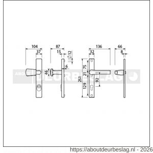 Ami VHB 251/37-166 KT veiligheids Rotaveer knop-kruk smalschildgarnituur SKG*** kerntrekbeveiliging VHB 251/37 kerntrek KT 92 knop 166 links F1 en deurkruk 379 Rota 251/32 profielcilinder PC 92 deurdikte 53-57 mm - R10901613 - afbeelding 2