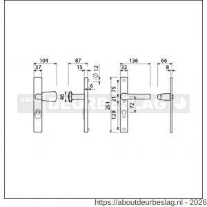 Ami VHB 251/37-166 KT veiligheids Rotaveer knop-kruk smalschildgarnituur SKG*** kerntrekbeveiliging VHB 251/37 kerntrek KT 72 knop 166 rechts F1 en deurkruk 379 Rota 251/32 profielcilinder PC 72 deurdikte 53-57 mm - R10901612 - afbeelding 2