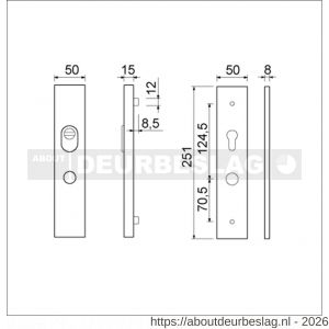 Ami VHB 251/15 KT senioren veiligheidlangschild SKG*** kerntrekbeveiliging omkeer VHB 251/50/15 buiten kerntrek KT 72 omkeer en binnen profielcilinder PC 72 omkeer F1 deurdikte 38-42 mm - R10901520 - afbeelding 2