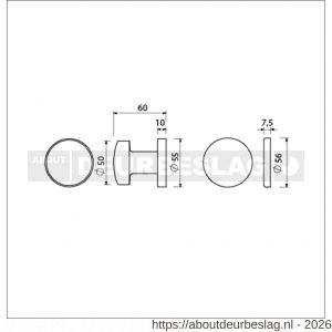 Ami Klik rond knoprozet aluminium knop 169/50 F1 - R10900474 - afbeelding 2