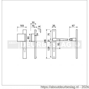 Ami 245/30-90/80 smalschild-duwer-kruk garnituur deurduwer 90/80-245/30 profielcilinder PC 92 M5 links en deurkruk 357 vastdraaibaar profielcilinder PC 92 R5.5 F1 deurdikte 53-57 mm - R10900094 - afbeelding 2