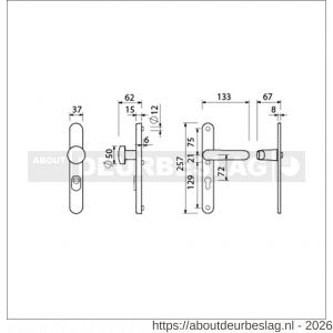 Ami VHB 257/37/2-169/50 KT veiligheids Rotaveer knop-kruk smalschildgarnituur SKG*** kerntrekbeveiliging ovaal VHB 257/37/2 kerntrek KT 72 knop 169/50 F1 en deurkruk 378 Rota 257/32/2 profielcilinder PC 72 deurdikte 53-57 mm - R10901638 - afbeelding 2