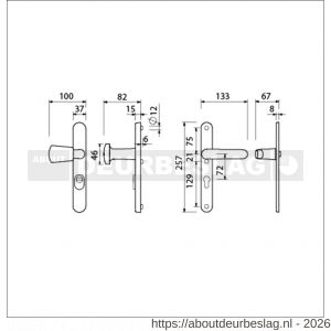 Ami VHB 257/37/2-166 KT veiligheids Rotaveer knop-kruk smalschildgarnituur SKG*** kerntrekbeveiliging ovaal VHB 257/37/2 kerntrek KT 72 knop 166 links F1 en deurkruk 378 Rota 257/32/2 profielcilinder PC 72 deurdikte 53-57 mm - R10901634 - afbeelding 2