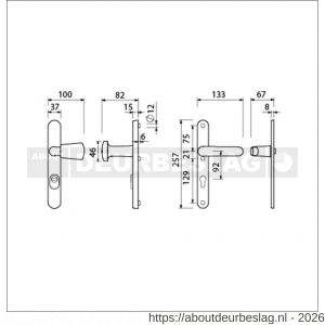 Ami VHB 257/37/2-166 KT veiligheids Rotaveer knop-kruk smalschildgarnituur SKG*** kerntrekbeveiliging ovaal VHB 257/37/2 kerntrek KT 92 knop 166 rechts F1 en deurkruk 378 Rota 257/32/2 profielcilinder PC 92 deurdikte 53-57 mm - R10901637 - afbeelding 2