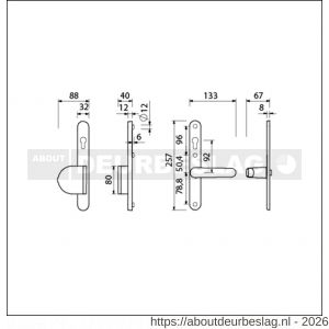 Ami VHB 257/32/2-90/83-378 veiligheids Rotaveer duwer-kruk smalschildgarnituur SKG** ovaal VHB 257/32/2 profielcilinder PC 92 omkeer 90/83 links en deurkruk 378 Rota Fuhr 869 deurdikte 53-57 mm - R10900856 - afbeelding 2