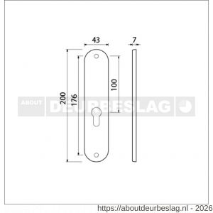 Ami 200/1/7 langschild aluminium Archi Design zonder krukgat profielcilinder PC 55 Irox - R10900700 - afbeelding 2