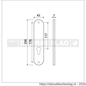 Ami 200/1/7 langschild aluminium Archi Design zonder krukgat profielcilinder PC 72 Irox - R10900701 - afbeelding 2