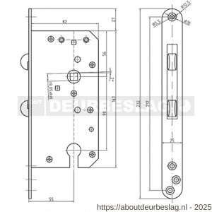 S&B 100930.9 cilinder schuifdeurslot 100930.9 PZ 55 mm PC 90 voorplaat 232x25 mm U messing mat chroom - R40615058 - afbeelding 2