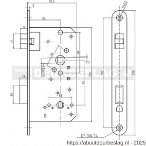 S&B 101031.4 insteekslot 101031.4 bad-WC met ZDS 55 mm DIN rechts voorplaat 210x25 mm U r=12,5 mm messing gepolijst - R40615061 - afbeelding 2