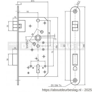 S&B 101131 insteekslot 101131.4 bonte baard BB met ZDS 55 mm DIN 81301 DIN rechts voorplaat 210x25 mm U r=12,5 messing gepolijst - R40615071 - afbeelding 2