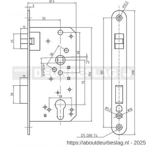 S&B 101231.4 insteekslot PZ met ZDS 55 mm DIN rechts voorplaat 210x25 mm U r=12,5 mm messing gepolijst - R40615056 - afbeelding 2