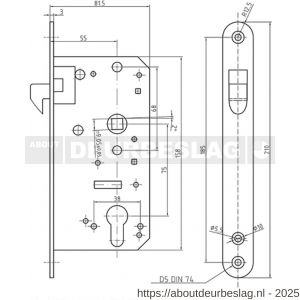 S&B 105630.4 dag en nacht cilinder schuifduerslot 105630.4 PZ 55 mm PC75 voorplaat 210x25 mm U messing mat chroom - R40615053 - afbeelding 2