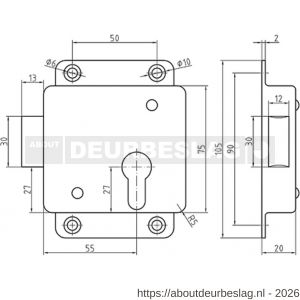 S&B 114502.9 cilinder kastslot PZ 55 mm 80x75 mm DIN links buiten messing mat chroom - R40615078 - afbeelding 2