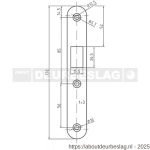 S&B 225603.4 sluitplaat voor 27225603.4 links-rechts 170x25x3 mm T messing gepolijst - R40615107 - afbeelding 2