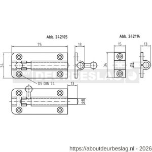 S&B 242103.4 deurgrendel 100x46 mm 10 mm stiftdiameter messing geolijst - R40615135 - afbeelding 2